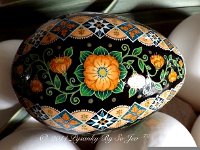 Peach Floral Ukrainian Easter Egg Pysanky By So Jeo : Pysanky pysanka ukrainian ukraine easter egg batik art shell floral flowers leaves vines stars diamonds blooms birds peach pink magenta blue purple green yellow gold sojeo